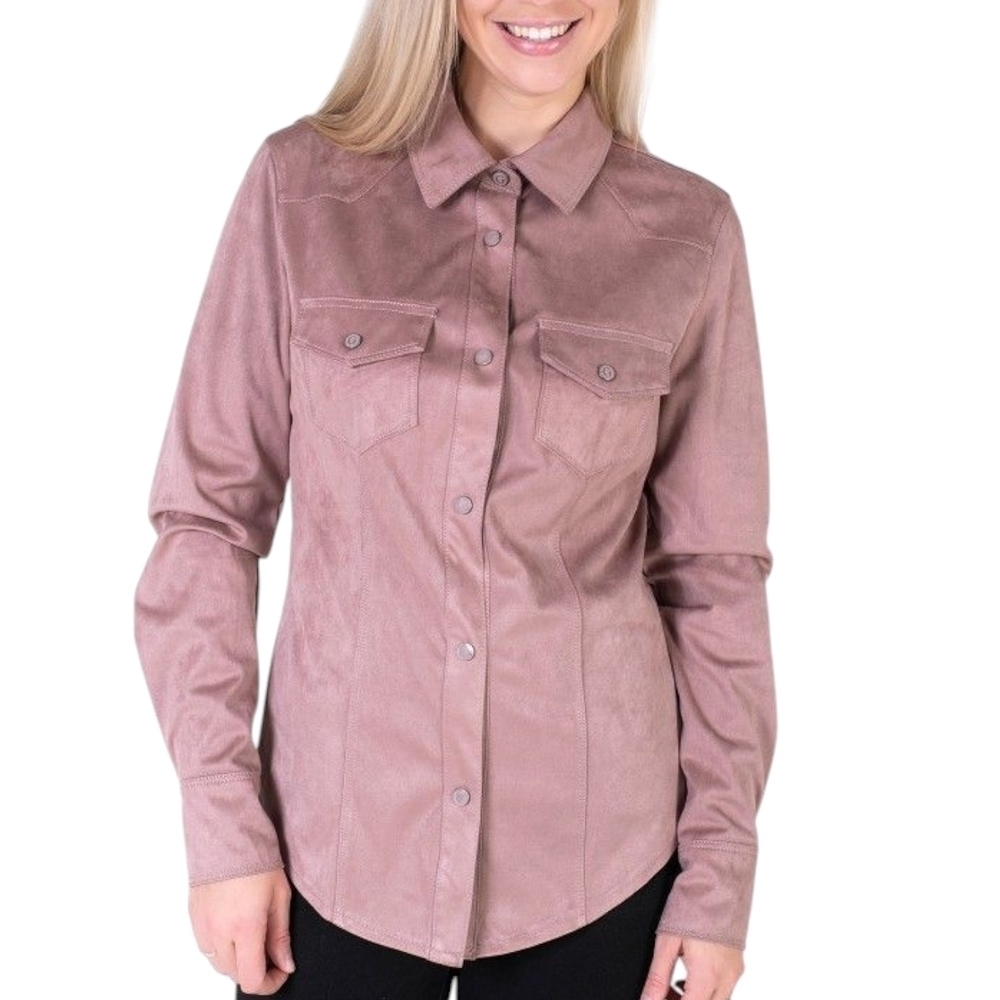 Guess Women's Mauve Pink Faux Suede Button-Up Shirt Sz M